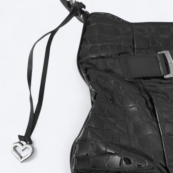 Brighton Cher Glam Black Croco Embossed Patent Leather Silver Shoulder Bag - Picture 10 of 13